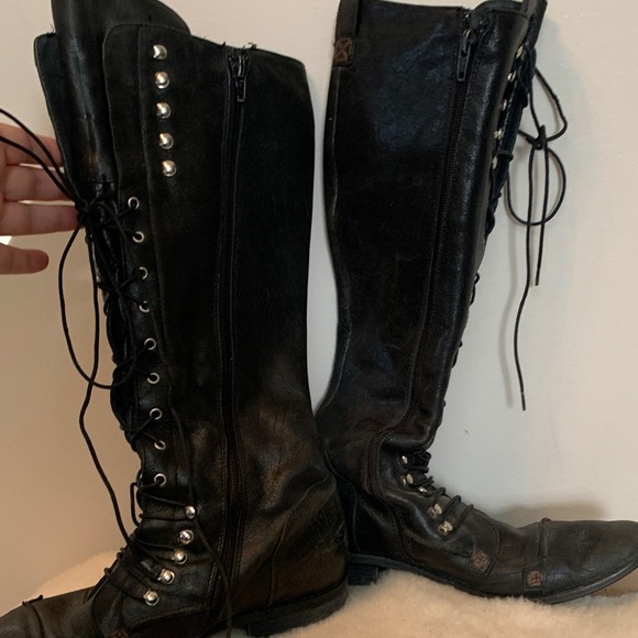 Charles David Knee High Tall Black Leather Lace-Up Boots 7 - Picture 8 of 13